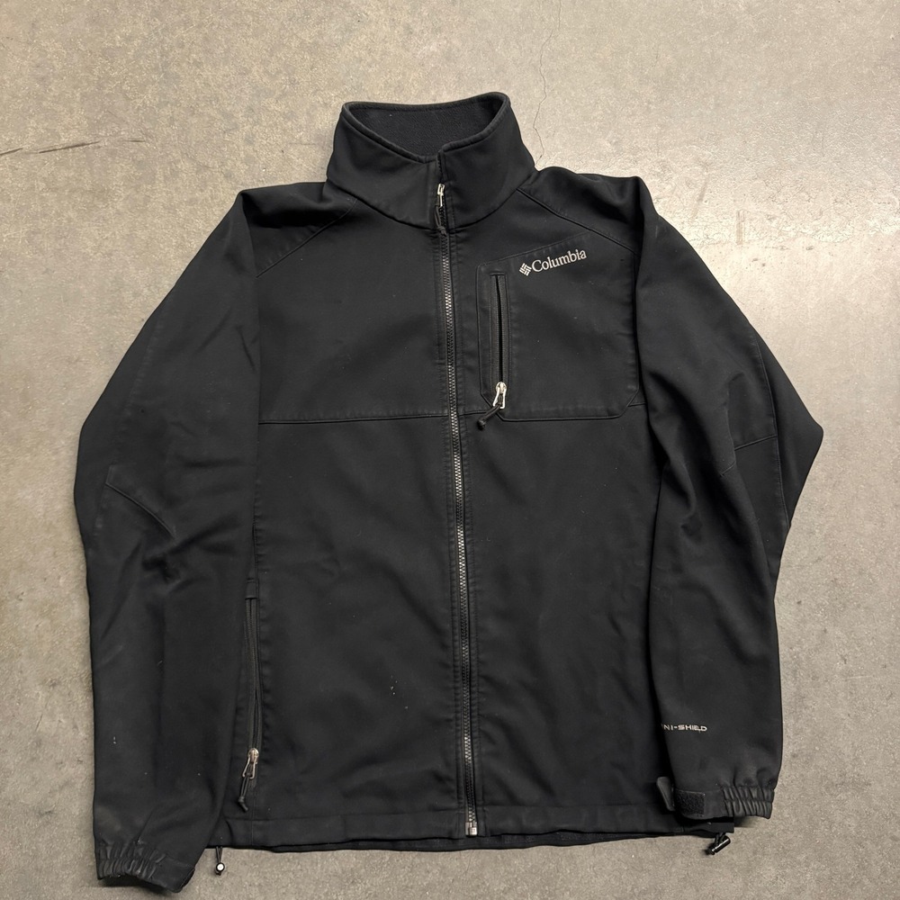 Columbia Omni-Shield Softshell Jacket Mens Large Black Full Zip Outdoor Coat